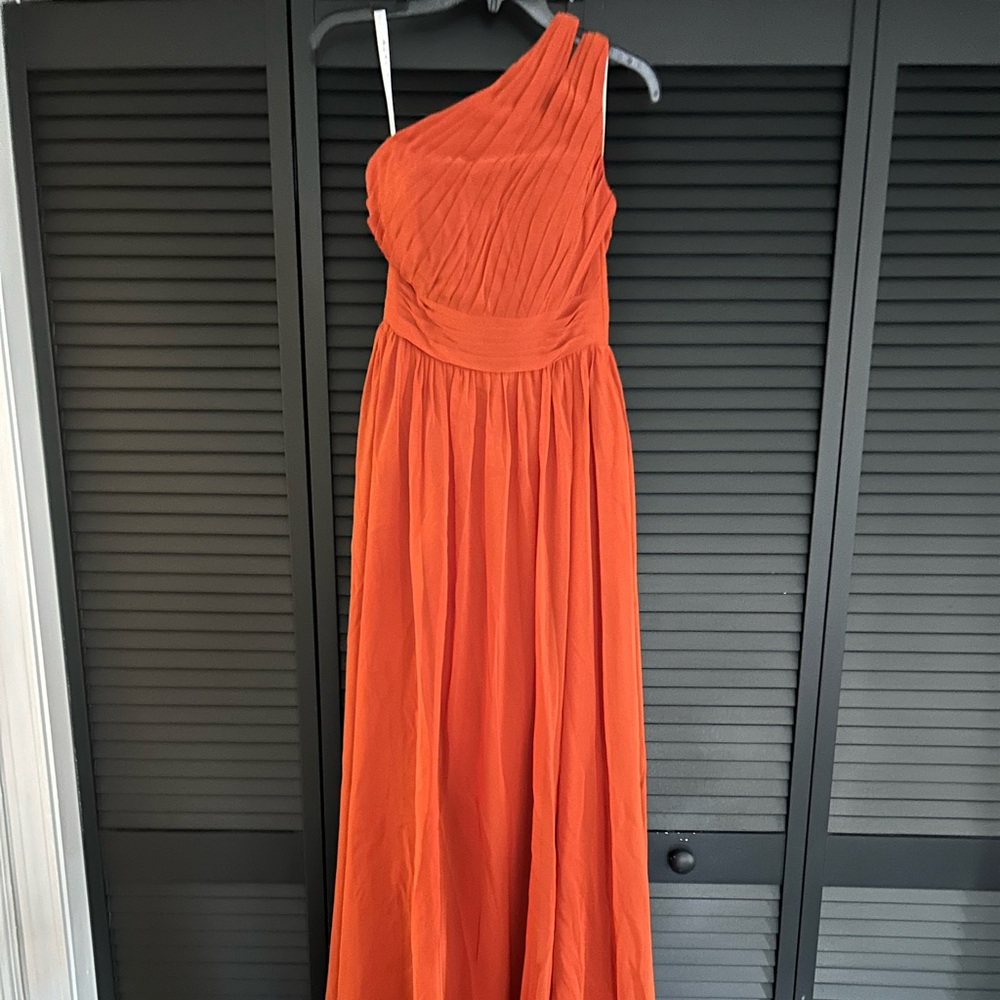 Auburn color, one shoulder, chiffon, bridesmaid dress, size 4